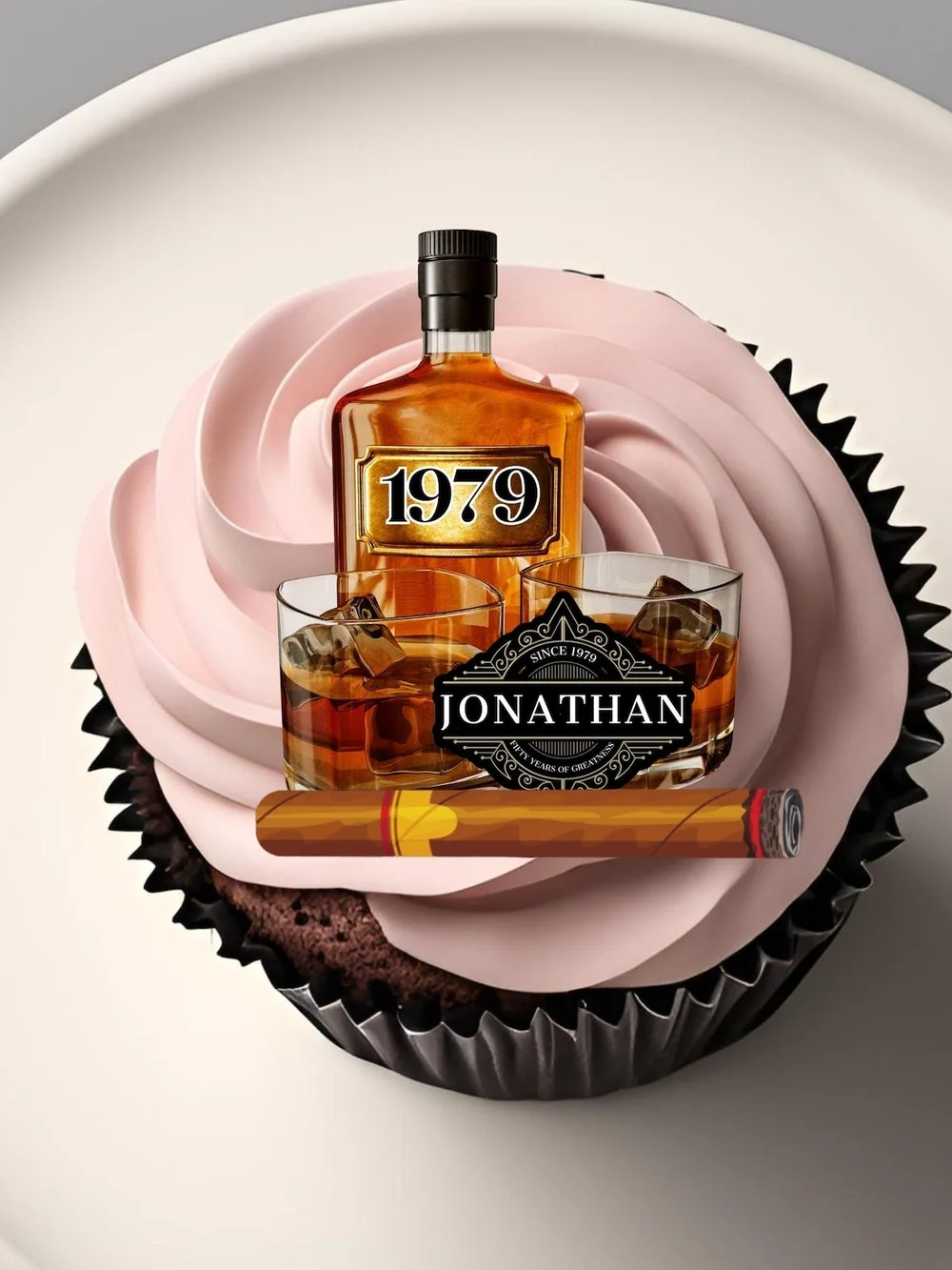 Personalized Whiskey Cake Toppers 2.5” | Aged to Perfection Birthday Decor/24PCS